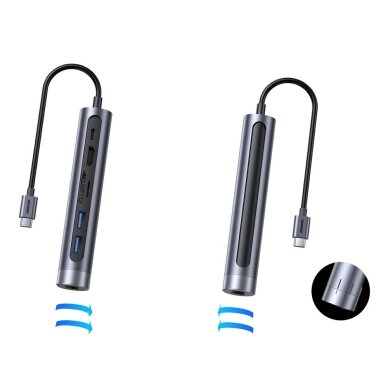 Akcija! Joyroom Multifunctional USB Hub 7in1 Type C / 2 x USB 3.0 / HDMI 4K 30Hz / RJ-45 / SD Card Reader and Micro SD 100W 15cm Pilkas (S-H111)  9