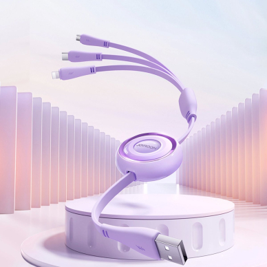 Joyroom S-A40 Colorful Series 3in1 retractable Kabelis USB-A to USB-C / Lightning / microUSB 1m - violetinis 3 Joyroom S-A40 Colorful Series 3in1 retractable Kabelis USB-A to USB-C / Lightning / microUSB 1m - violetinis 3