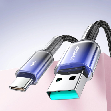 Joyroom S-A42 Crystal-Clear Series 3A USB-A / USB-C kabelis 1.2 m – juodas 8