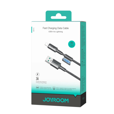 Joyroom S-A50 Unlimited Series 3A USB-A / Lightning kabelis su magnetiniu laikikliu 1.2 m – pilkas 1