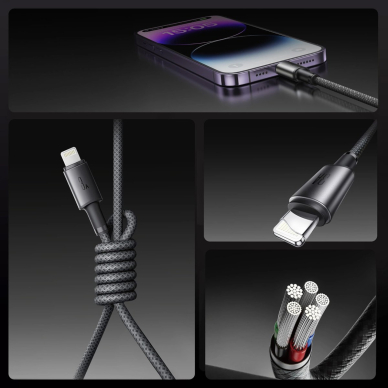 Joyroom S-A50 Unlimited Series 3A USB-A / Lightning kabelis su magnetiniu laikikliu 1.2 m – pilkas 10