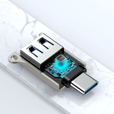 Joyroom S-H151 USB-C (kištukas) / USB-A (lizdas) adapteris su kilpele – sidabrinis 2