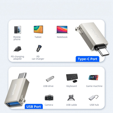 Joyroom S-H151 USB-C (kištukas) / USB-A (lizdas) adapteris su kilpele – sidabrinis 5