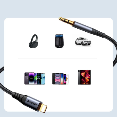 Joyroom SY-A06 Stereo audio AUX kabelis 3.5 mm mini lizdas / Lightning, skirtas iPhone iPad 1.2 m – juodas 9