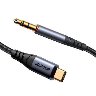 Joyroom SY-A07 Stereo audio AUX kabelis 3.5 mm mini lizdas / USB-C, skirtas telefonui 1.2 m – juodas 3