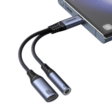 Joyroom SY-C02 2-in-1 DAC adapteris USB-C į USB-C / 3.5 mm mini lizdą – juodas 1