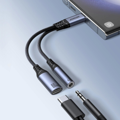 Joyroom SY-C02 2-in-1 DAC adapteris USB-C į USB-C / 3.5 mm mini lizdą – juodas 7