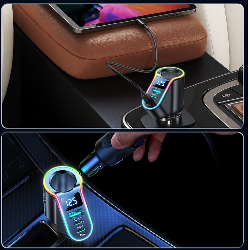 Joyroom fast car charger 4in1 USB-A QC3.0 / 2xUSB-C PD 150W Juodas (JR-CL21) 11 Joyroom fast car charger 4in1 USB-A QC3.0 / 2xUSB-C PD 150W Juodas (JR-CL21) 11