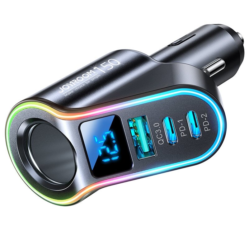 Joyroom fast car charger 4in1 USB-A QC3.0 / 2xUSB-C PD 150W Juodas (JR-CL21) 2 Joyroom fast car charger 4in1 USB-A QC3.0 / 2xUSB-C PD 150W Juodas (JR-CL21) 2