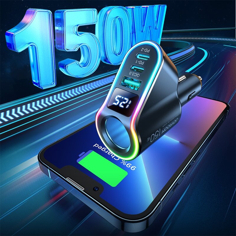 Joyroom fast car charger 4in1 USB-A QC3.0 / 2xUSB-C PD 150W Juodas (JR-CL21) 3 Joyroom fast car charger 4in1 USB-A QC3.0 / 2xUSB-C PD 150W Juodas (JR-CL21) 3
