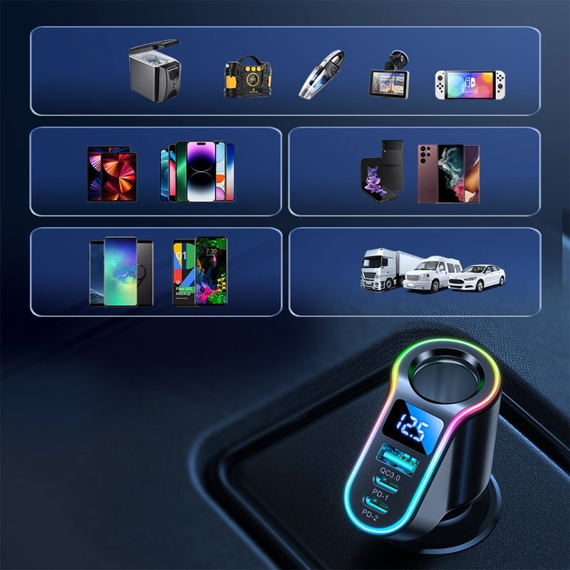 Joyroom fast car charger 4in1 USB-A QC3.0 / 2xUSB-C PD 150W Juodas (JR-CL21) 7 Joyroom fast car charger 4in1 USB-A QC3.0 / 2xUSB-C PD 150W Juodas (JR-CL21) 7