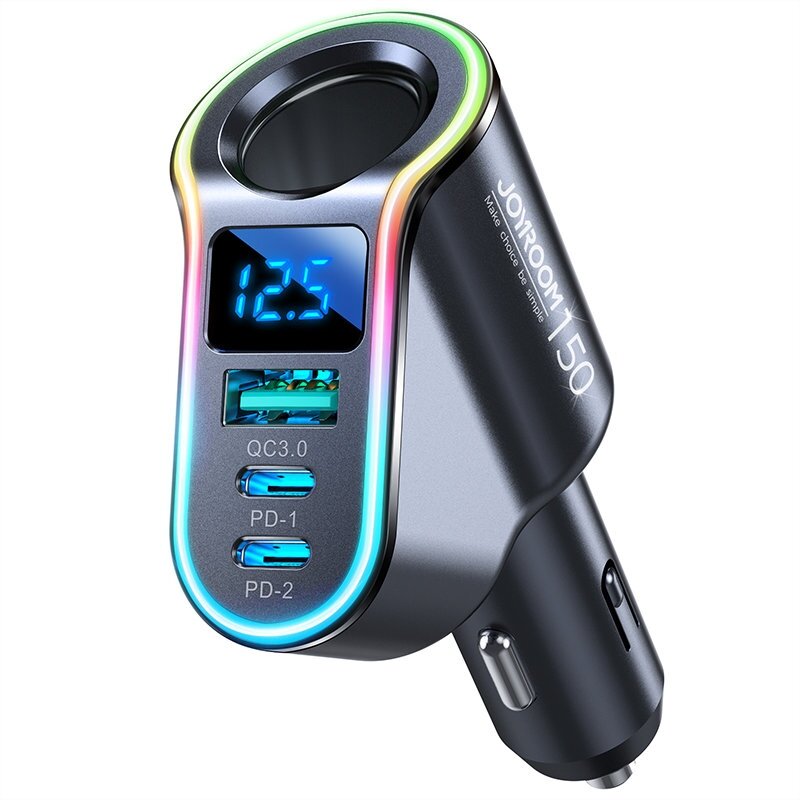 Joyroom fast car charger 4in1 USB-A QC3.0 / 2xUSB-C PD 150W Juodas (JR-CL21) 8 Joyroom fast car charger 4in1 USB-A QC3.0 / 2xUSB-C PD 150W Juodas (JR-CL21) 8