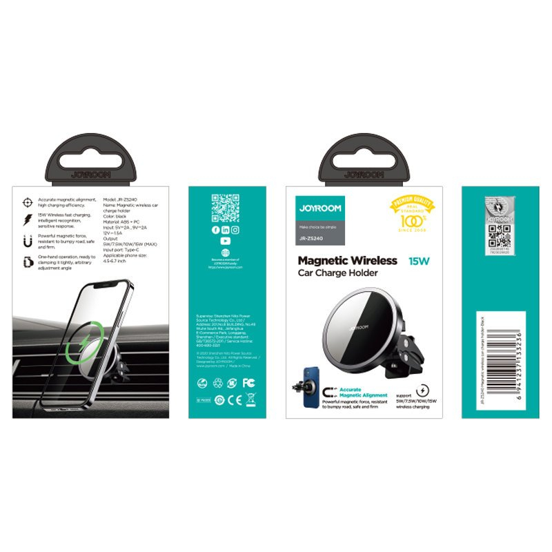 Joyroom magnetinis Qi bevielis automobilinis įkroviklis - telefono laikiklis (suderinama su MagSafe) juodas (JR-ZS240) 4 Joyroom magnetinis Qi bevielis automobilinis įkroviklis - telefono laikiklis (suderinama su MagSafe) juodas (JR-ZS240) 4