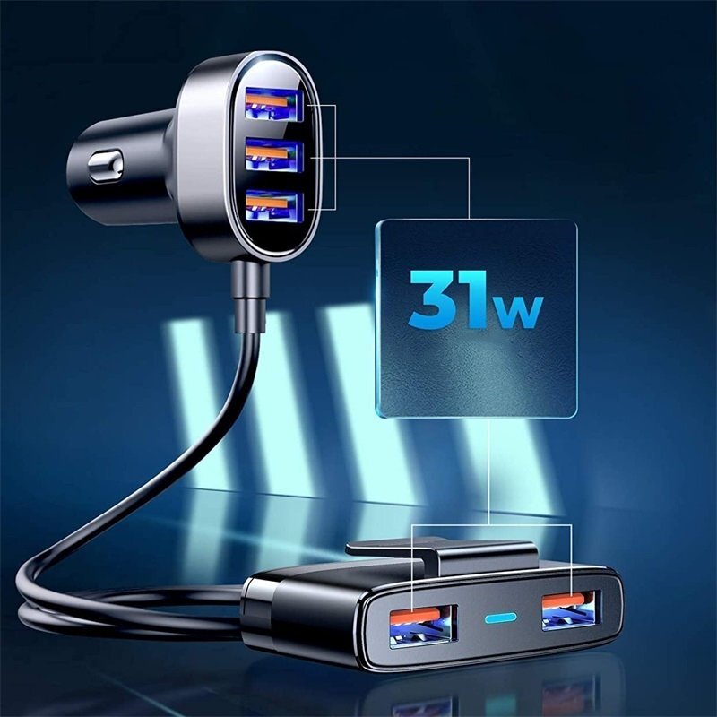 Joyroom Išmanus Automobilinis Įkroviklis 5x USB 6,2 A su prailginimu Juodas (JR-CL03) 2 Joyroom Išmanus Automobilinis Įkroviklis 5x USB 6,2 A su prailginimu Juodas (JR-CL03) 2