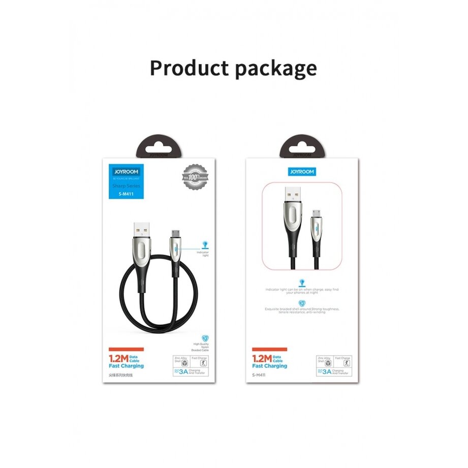 Joyroom S-M411 3A 2m USB-A - micro USB Kabelischarging indicator - Juodas 11 Joyroom S-M411 3A 2m USB-A - micro USB Kabelischarging indicator - Juodas 11