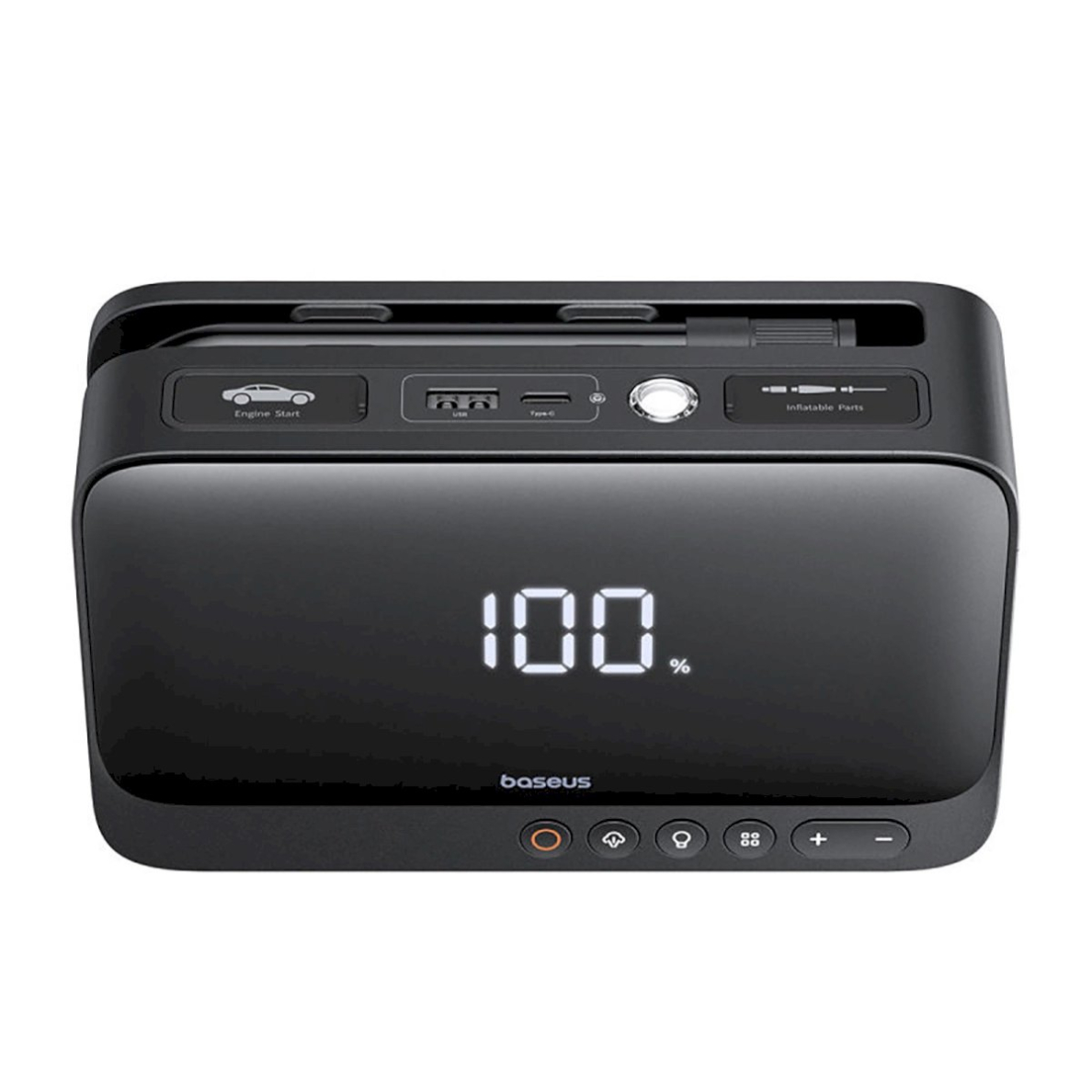 Baseus Super Energy BS-CH013 Jump starter 4-in-1 600A su žibintuvėliu / 6000mAh išorine baterija / kompresoriumi – juodas 1 Baseus Super Energy BS-CH013 Jump starter 4-in-1 600A su žibintuvėliu / 6000mAh išorine baterija / kompresoriumi – juodas 1