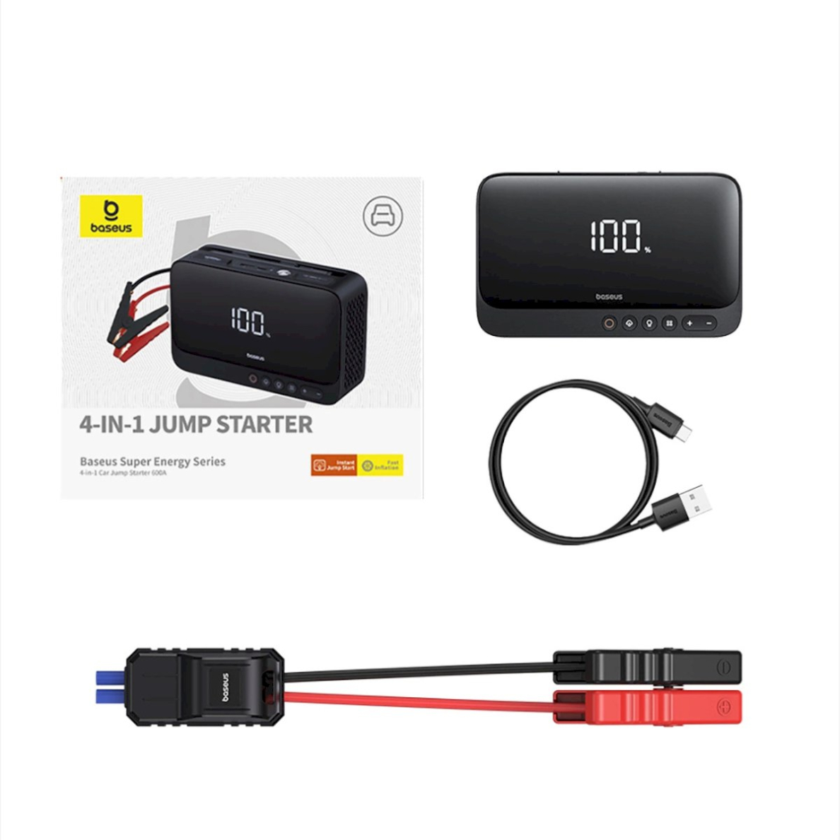 Baseus Super Energy BS-CH013 Jump starter 4-in-1 600A su žibintuvėliu / 6000mAh išorine baterija / kompresoriumi – juodas 6