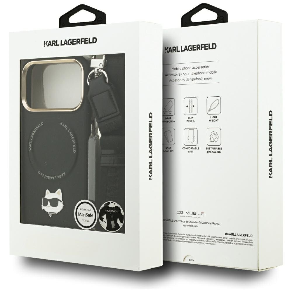 iPhone 17 Pro Karl Lagerfeld Big Strap Choupette Metal Logo MagSafe dėklas – juodas 9
