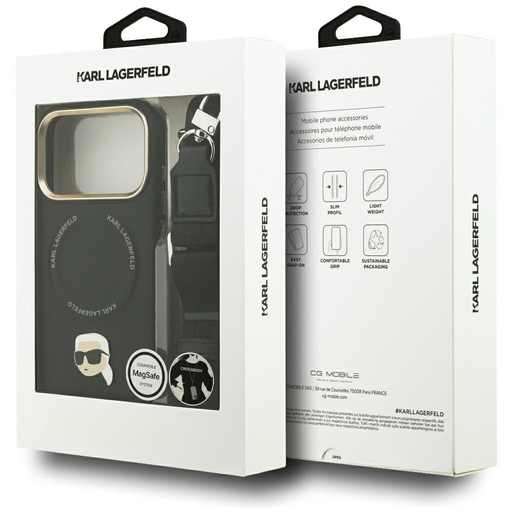 iPhone 17 Pro Karl Lagerfeld Big Strap Karl Metal Logo MagSafe dėklas – juodas 9