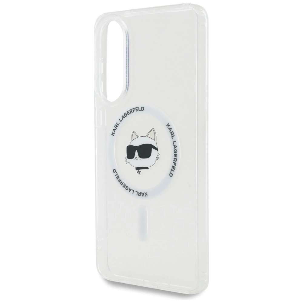 Samsung Galaxy S25 Edge dėklas Karl Lagerfeld Button Choupette Head Printed Logo su MagSafe – baltas 5