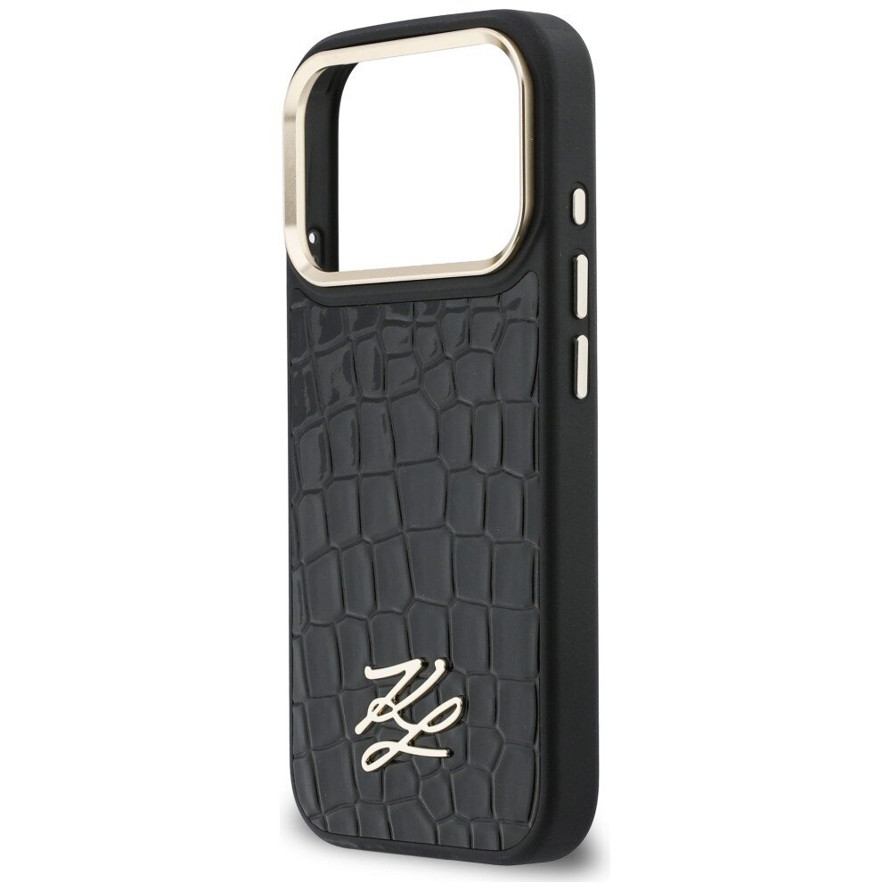 iPhone 17 Pro Karl Lagerfeld Croco KL Script Logo MagSafe dėklas – juodas 5
