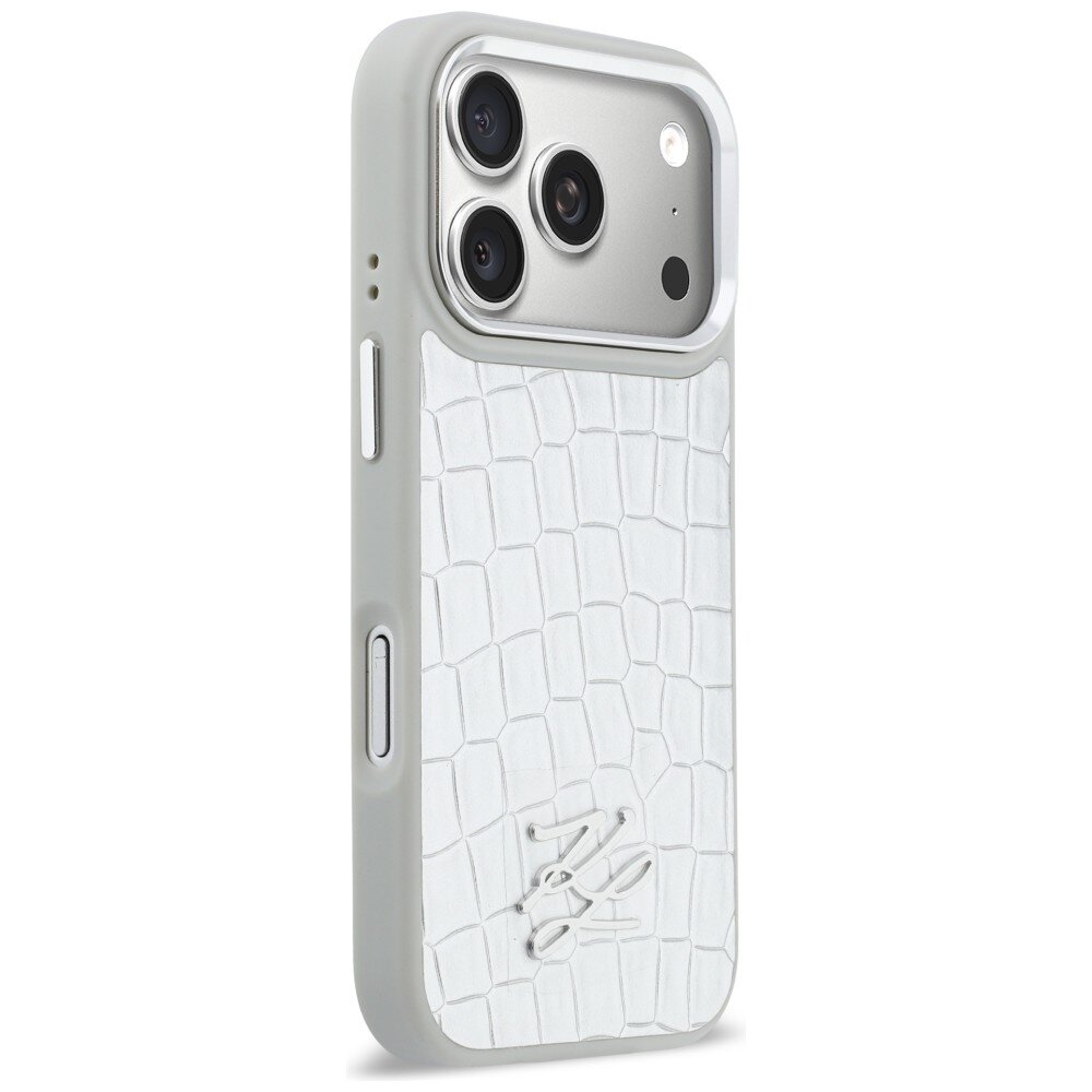 iPhone 17 Pro Karl Lagerfeld Croco KL Script Logo MagSafe dėklas – sidabrinis 3 iPhone 17 Pro Karl Lagerfeld Croco KL Script Logo MagSafe dėklas – sidabrinis 3