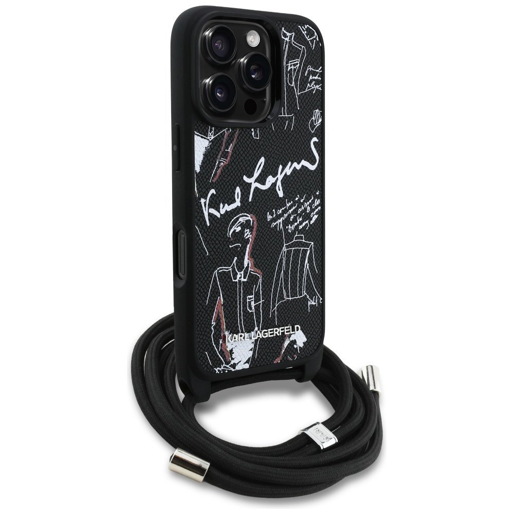 iPhone 16 Pro dėklas Karl Lagerfeld Crossbody Grained Pattern & Logo – juodas 2