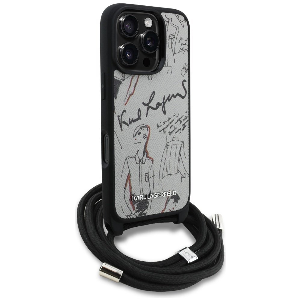 iPhone 16 Pro dėklas Karl Lagerfeld Crossbody Grained Pattern & Logo – pilkas 2 iPhone 16 Pro dėklas Karl Lagerfeld Crossbody Grained Pattern & Logo – pilkas 2