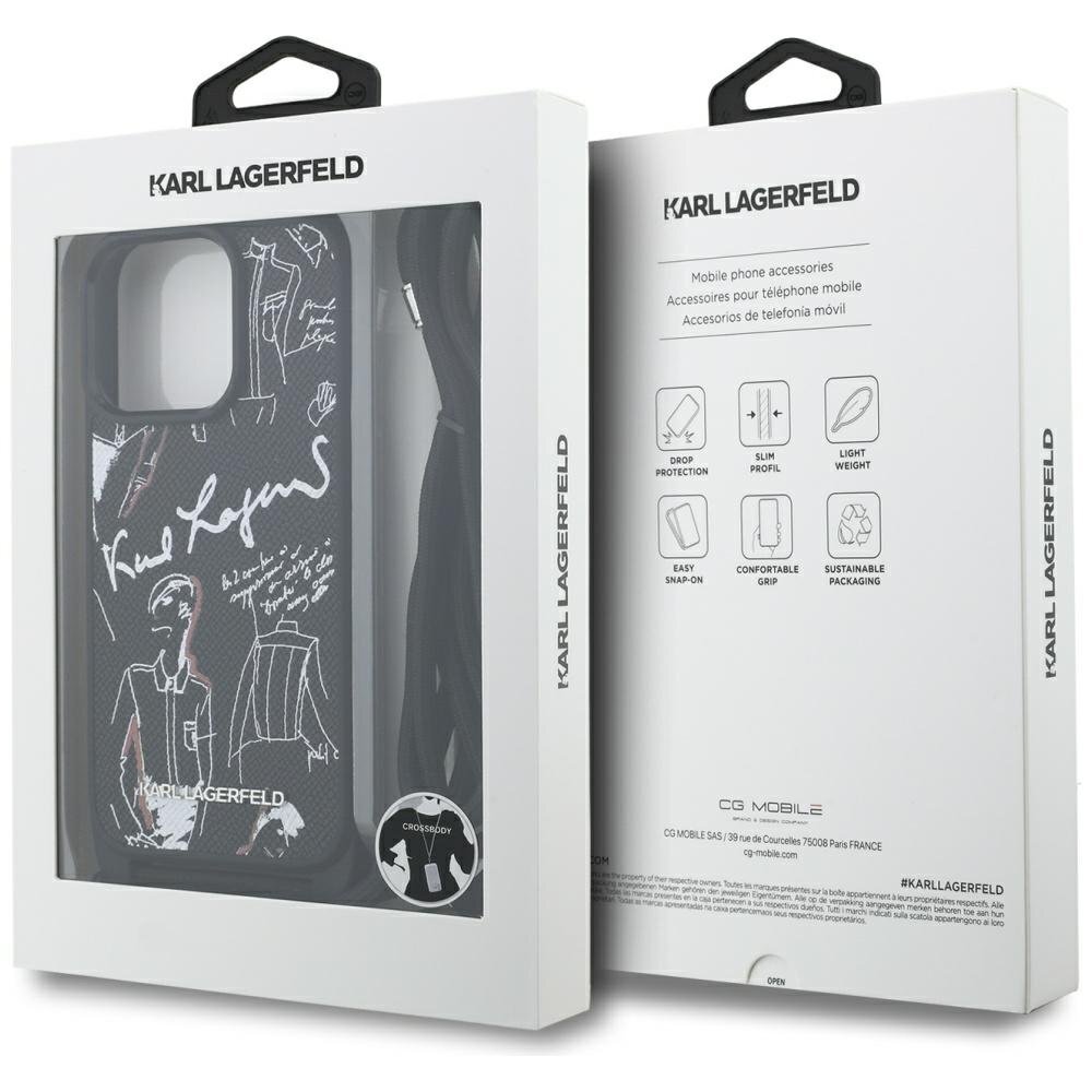 iPhone 16 Pro Max dėklas Karl Lagerfeld Crossbody Grained Pattern & Logo – juodas 6