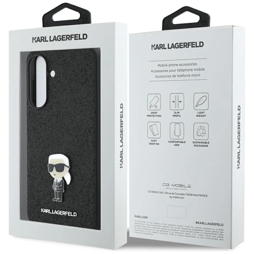 Karl Lagerfeld Fixed Glitter Ikonik Logo Metal Pin Dėklas skirtas Samsung Galaxy A56 - Juodas 6