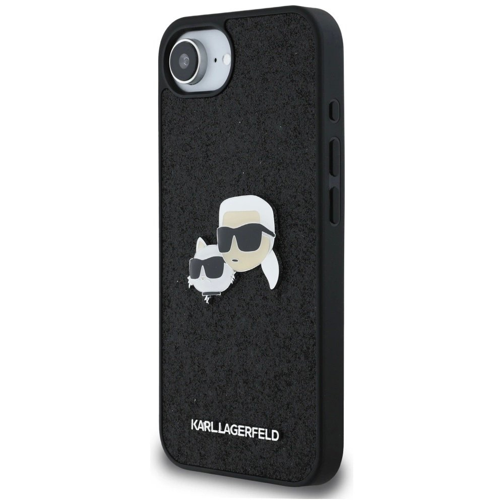 Karl Lagerfeld Fixed Glitter Karl&Choupette Heads Metal Pin iPhone 16e Dėklas - Juodas 1