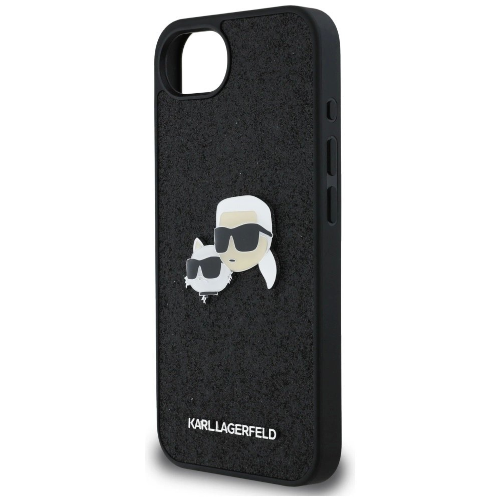 Karl Lagerfeld Fixed Glitter Karl&Choupette Heads Metal Pin iPhone 16e Dėklas - Juodas 5 Karl Lagerfeld Fixed Glitter Karl&Choupette Heads Metal Pin iPhone 16e Dėklas - Juodas 5