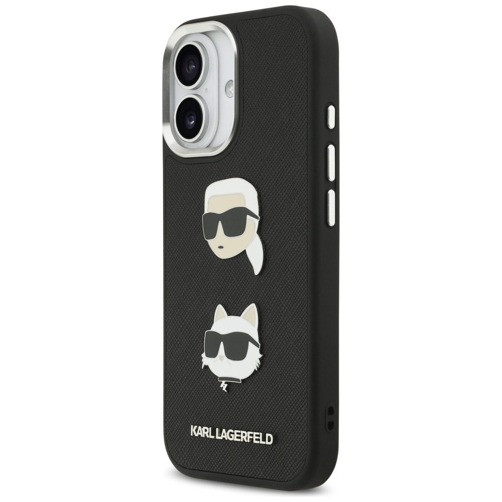 iPhone 17 Karl Lagerfeld FW Grained Karl & Choupette Heads Pins & Logo dėklas – juodas 1