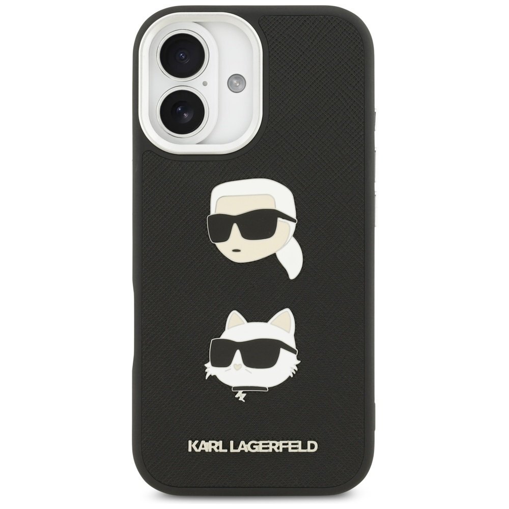 iPhone 17 Karl Lagerfeld FW Grained Karl & Choupette Heads Pins & Logo dėklas – juodas 2 iPhone 17 Karl Lagerfeld FW Grained Karl & Choupette Heads Pins & Logo dėklas – juodas 2
