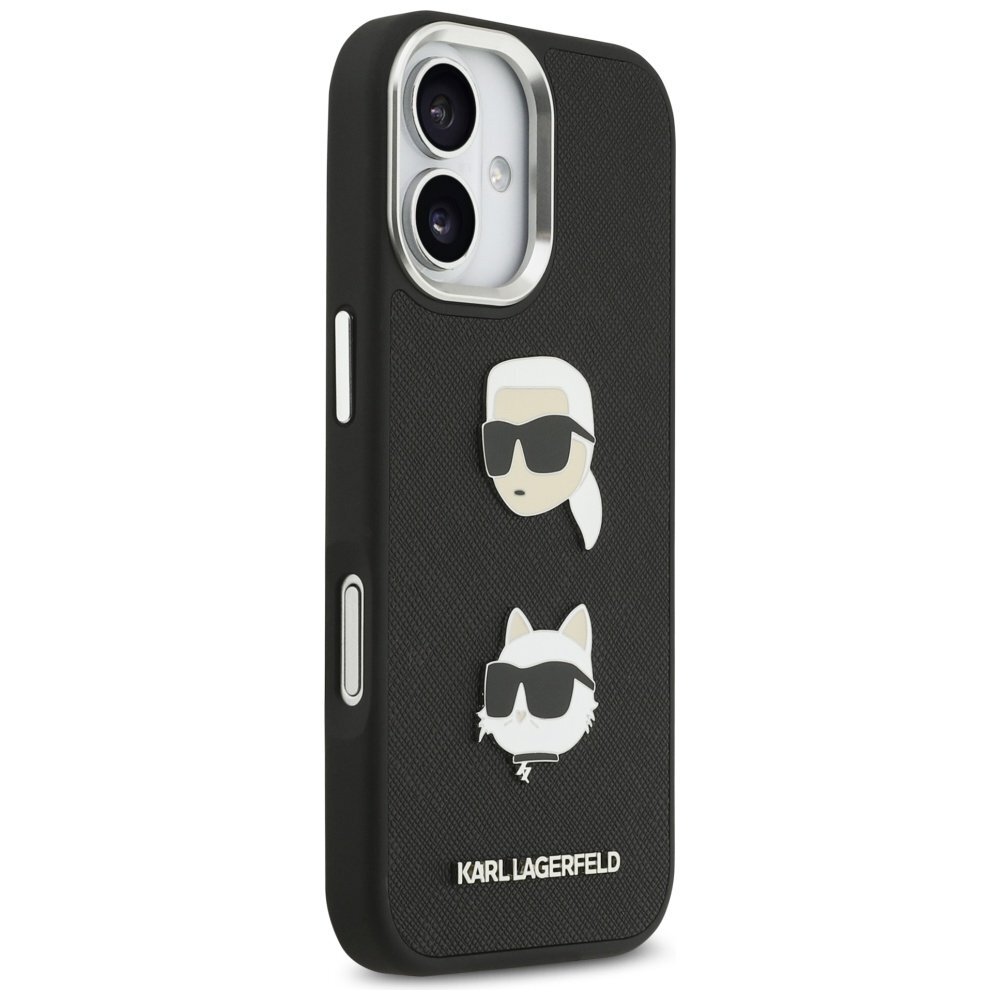 iPhone 17 Karl Lagerfeld FW Grained Karl & Choupette Heads Pins & Logo dėklas – juodas 3
