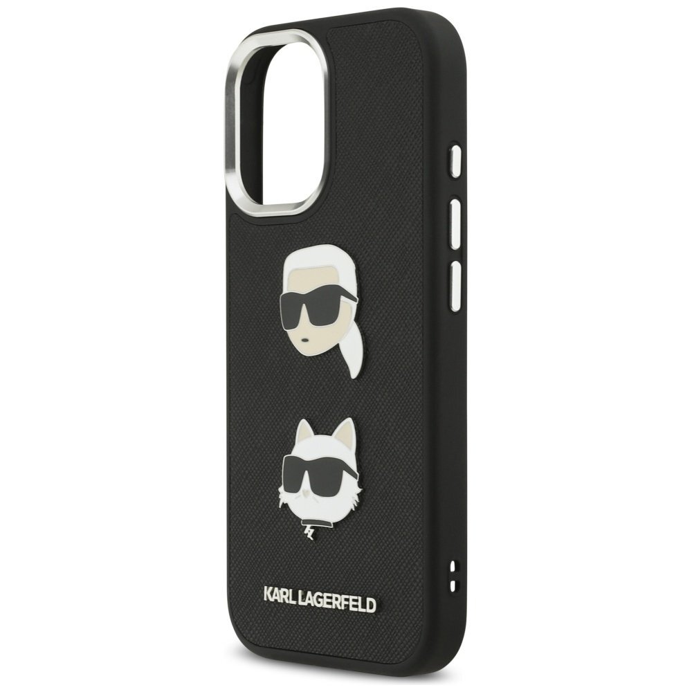 iPhone 17 Karl Lagerfeld FW Grained Karl & Choupette Heads Pins & Logo dėklas – juodas 5