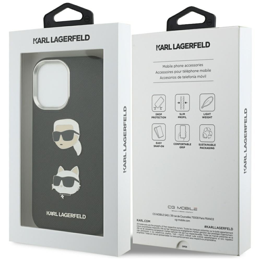 iPhone 17 Karl Lagerfeld FW Grained Karl & Choupette Heads Pins & Logo dėklas – juodas 7