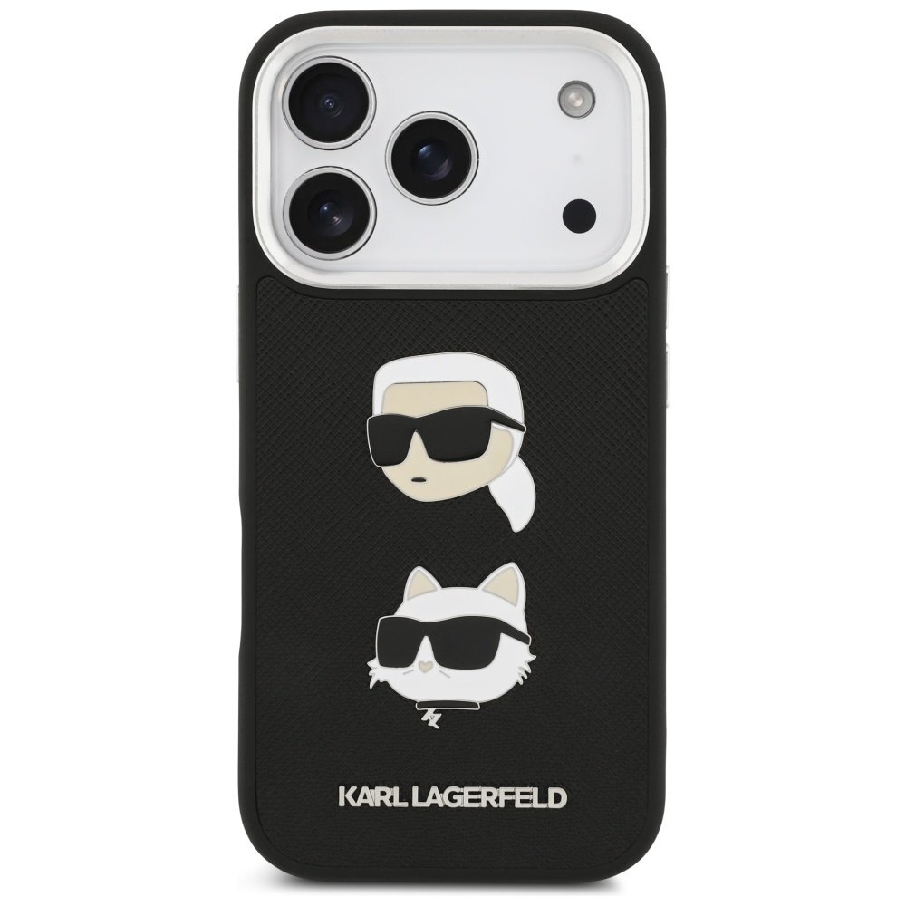 iPhone 17 Pro Karl Lagerfeld FW Grained Karl & Choupette Heads Pins & Logo dėklas – juodas 2