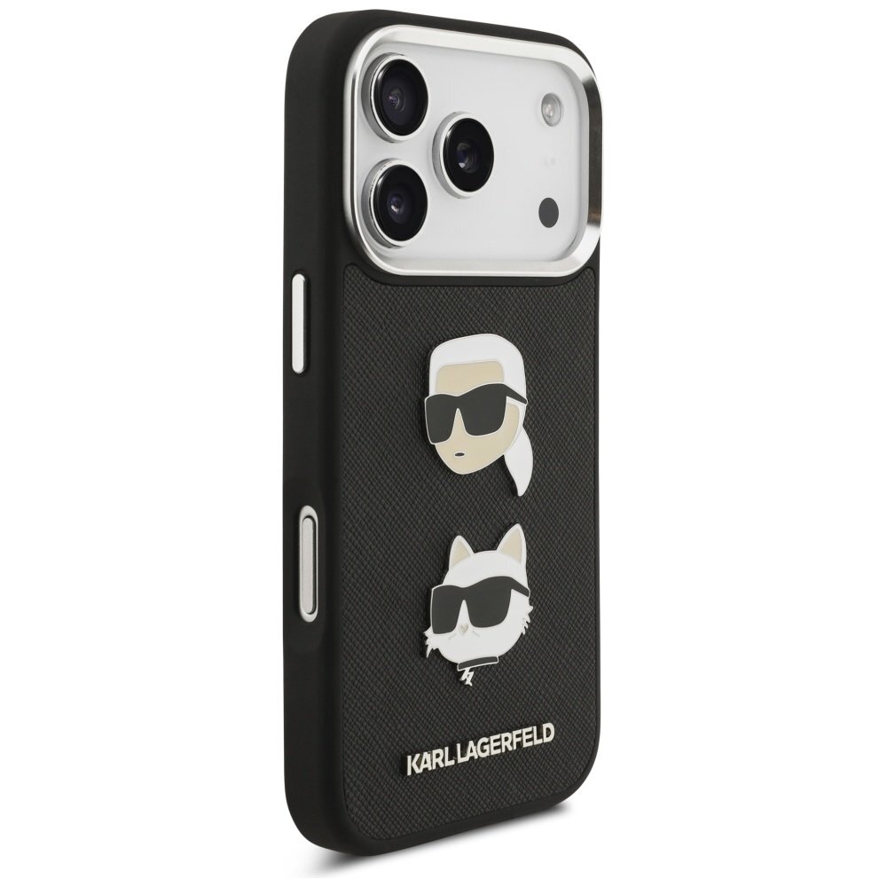 iPhone 17 Pro Karl Lagerfeld FW Grained Karl & Choupette Heads Pins & Logo dėklas – juodas 3