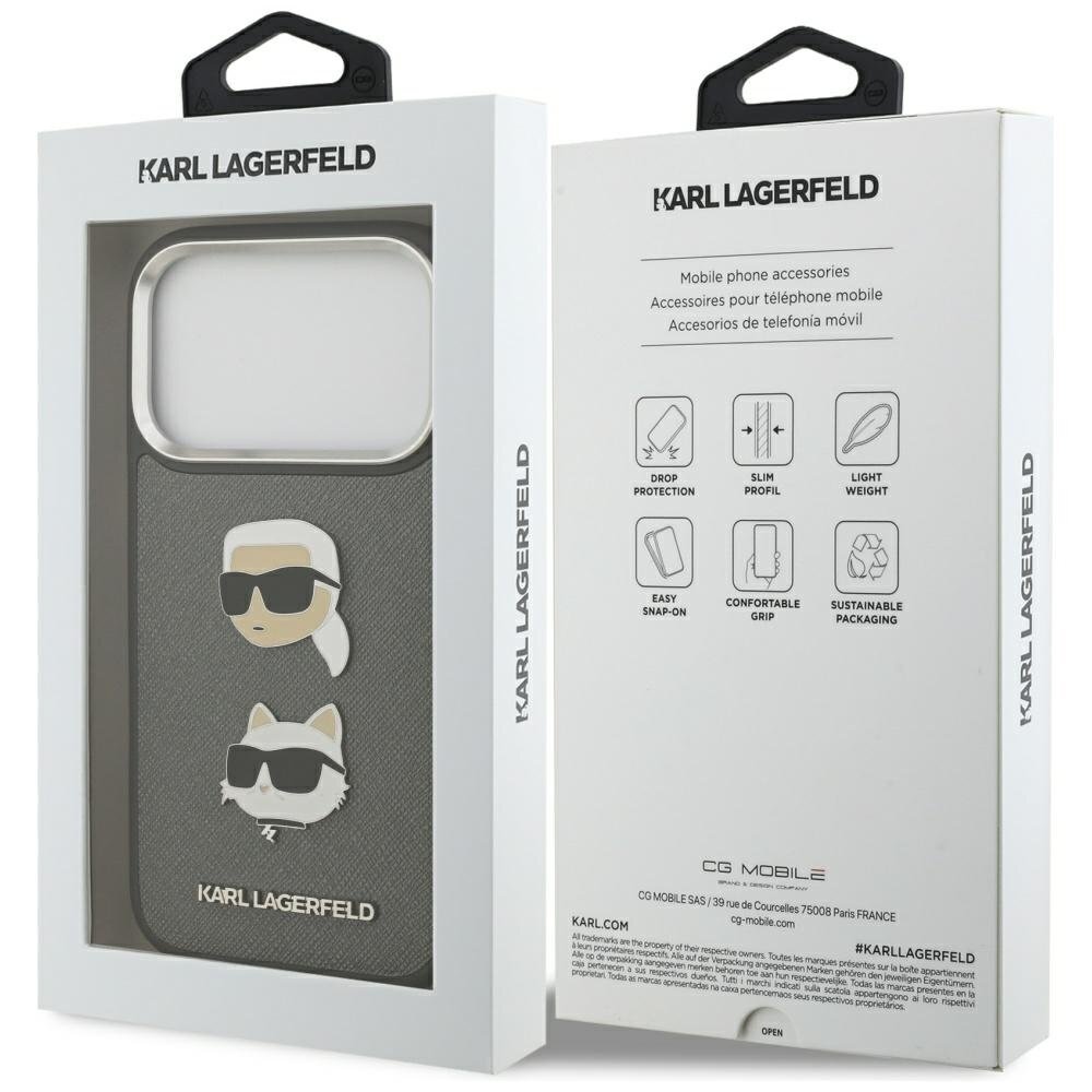 iPhone 17 Pro Karl Lagerfeld FW Grained Karl & Choupette Heads Pins & Logo dėklas – pilkas 7 iPhone 17 Pro Karl Lagerfeld FW Grained Karl & Choupette Heads Pins & Logo dėklas – pilkas 7