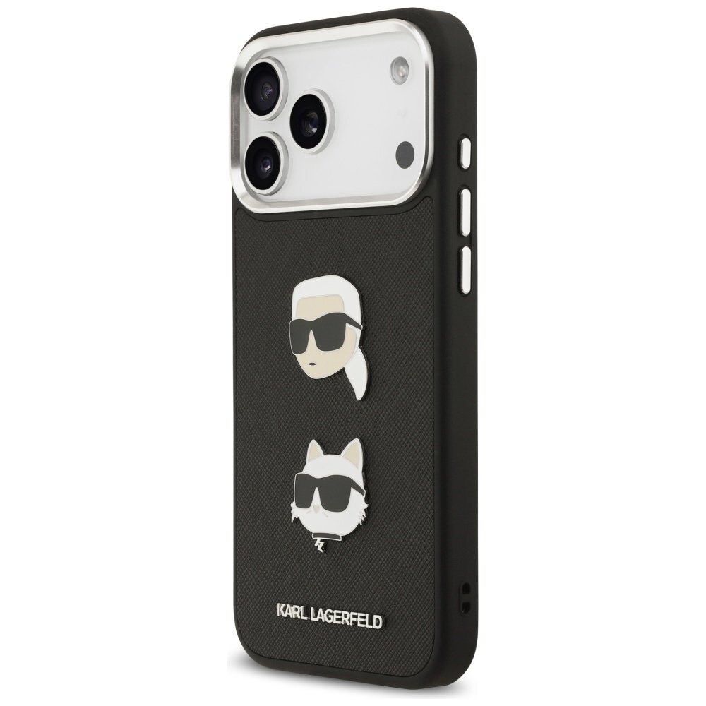 iPhone 17 Pro Max Karl Lagerfeld FW Grained Karl & Choupette Heads Pins & Logo dėklas – juodas 1 iPhone 17 Pro Max Karl Lagerfeld FW Grained Karl & Choupette Heads Pins & Logo dėklas – juodas 1