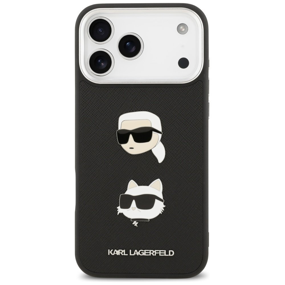iPhone 17 Pro Max Karl Lagerfeld FW Grained Karl & Choupette Heads Pins & Logo dėklas – juodas 2