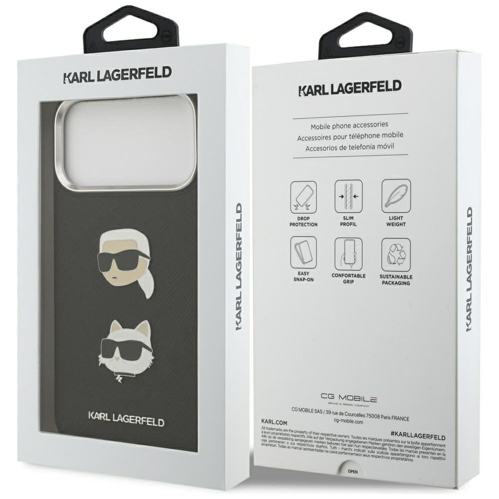 iPhone 17 Pro Max Karl Lagerfeld FW Grained Karl & Choupette Heads Pins & Logo dėklas – juodas 7
