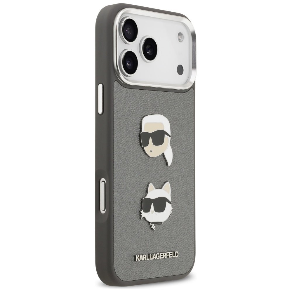 iPhone 17 Pro Max Karl Lagerfeld FW Grained Karl & Choupette Heads Pins & Logo dėklas – pilkas 3 iPhone 17 Pro Max Karl Lagerfeld FW Grained Karl & Choupette Heads Pins & Logo dėklas – pilkas 3
