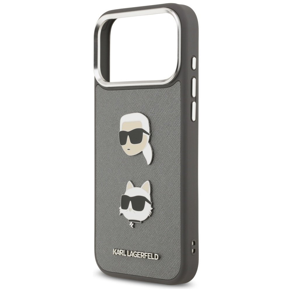 iPhone 17 Pro Max Karl Lagerfeld FW Grained Karl & Choupette Heads Pins & Logo dėklas – pilkas 5 iPhone 17 Pro Max Karl Lagerfeld FW Grained Karl & Choupette Heads Pins & Logo dėklas – pilkas 5