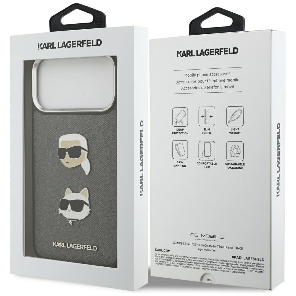 iPhone 17 Pro Max Karl Lagerfeld FW Grained Karl & Choupette Heads Pins & Logo dėklas – pilkas 7 iPhone 17 Pro Max Karl Lagerfeld FW Grained Karl & Choupette Heads Pins & Logo dėklas – pilkas 7