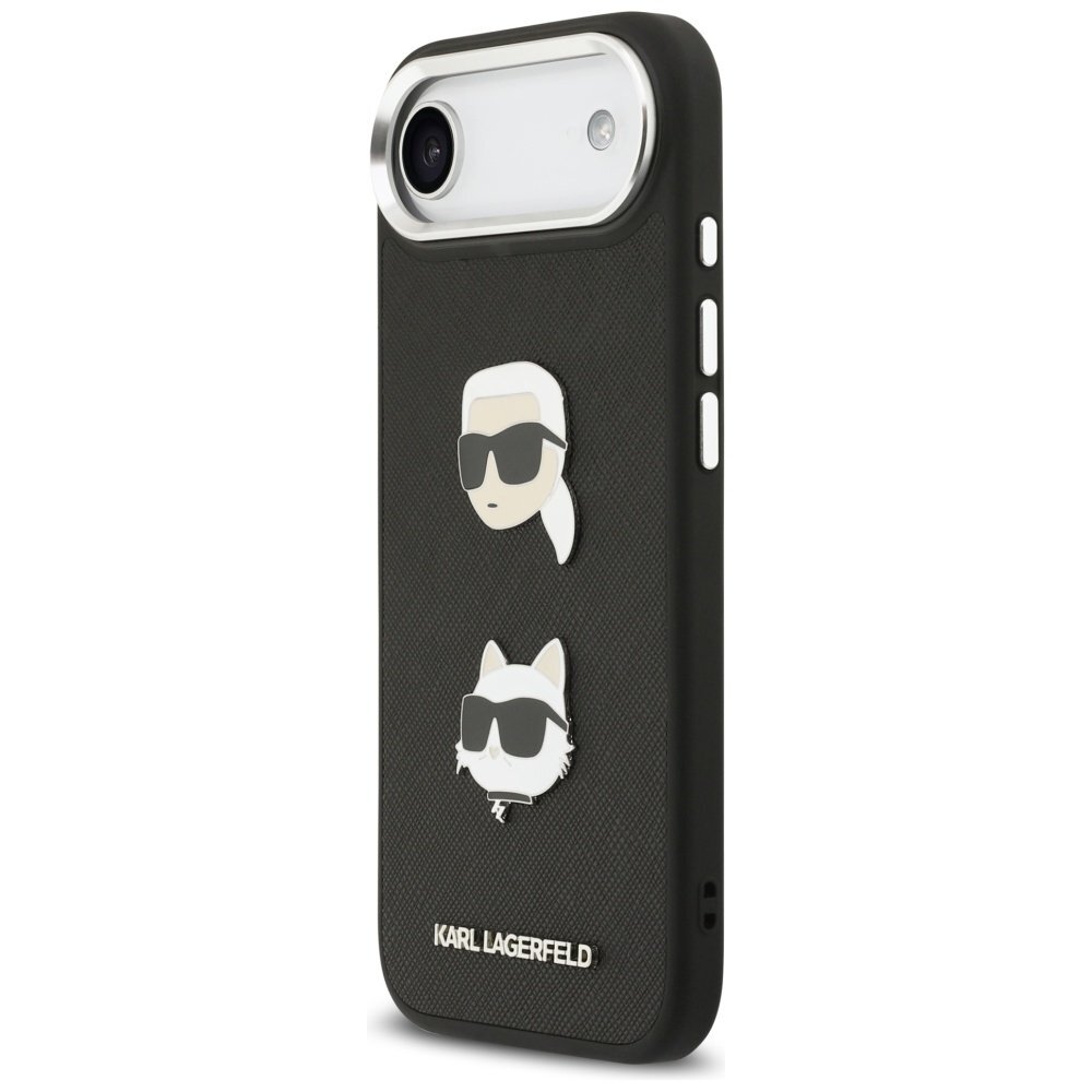 iPhone Air Karl Lagerfeld FW Grained Karl & Choupette Heads Pins & Logo dėklas – juodas 1 iPhone Air Karl Lagerfeld FW Grained Karl & Choupette Heads Pins & Logo dėklas – juodas 1