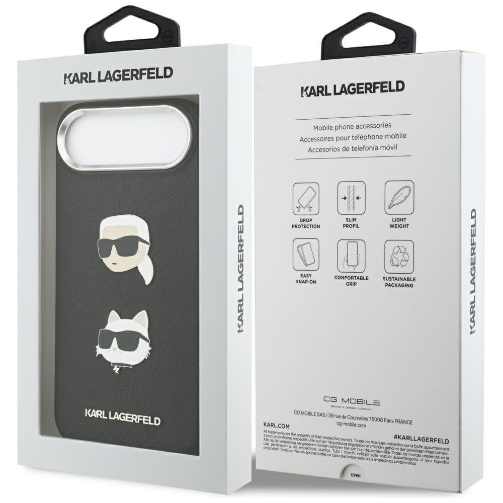 iPhone Air Karl Lagerfeld FW Grained Karl & Choupette Heads Pins & Logo dėklas – juodas 7