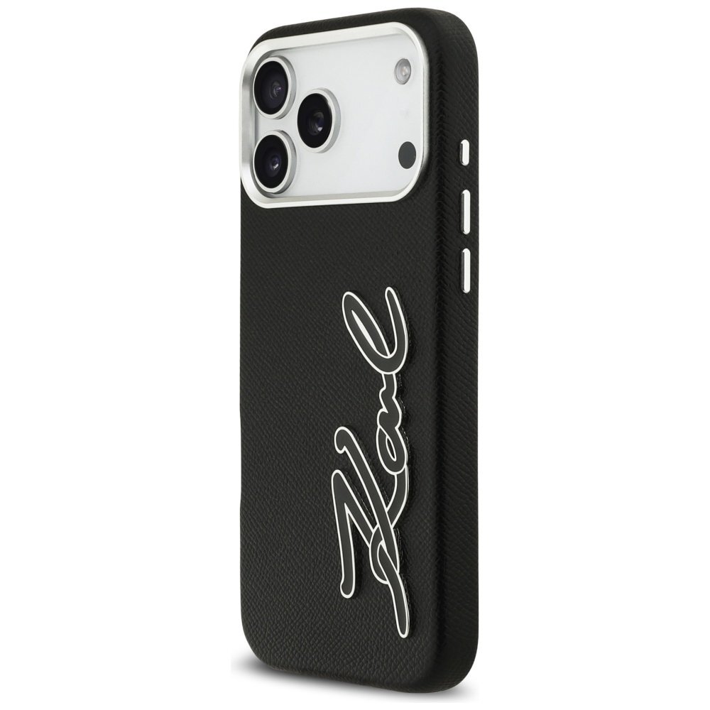 iPhone 17 Pro Max Karl Lagerfeld FW Grained Signature Logo dėklas – juodas 1