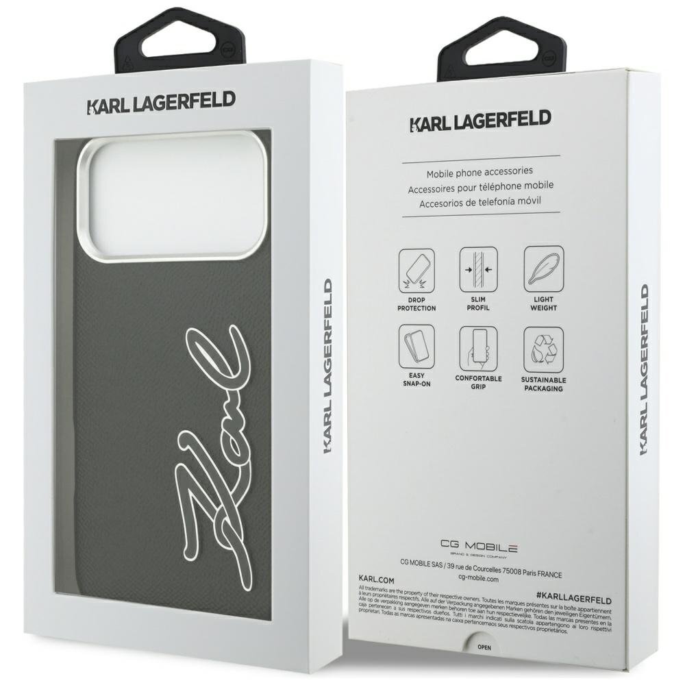 iPhone 17 Pro Max Karl Lagerfeld FW Grained Signature Logo dėklas – juodas 7